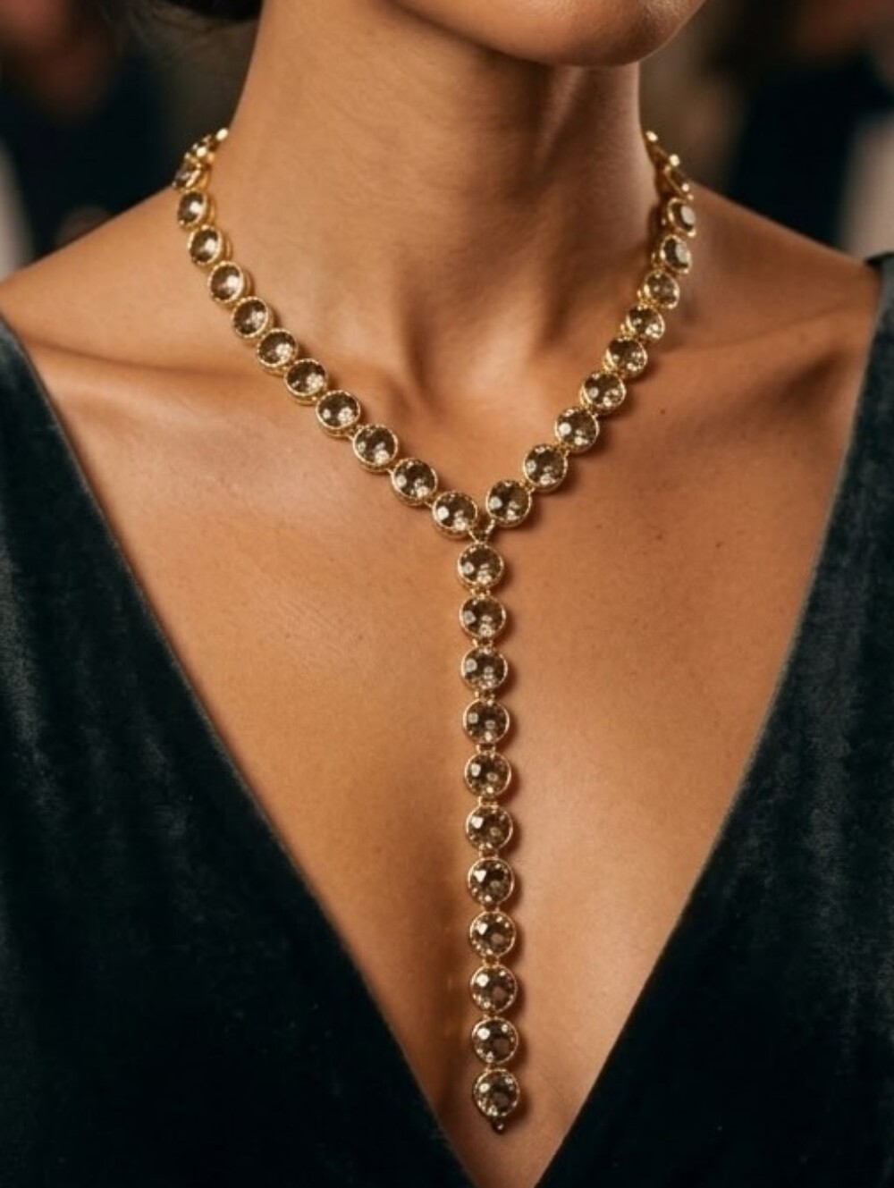 Gold Crystal Y-Style Drop Lariat Handmade Necklace NWOT